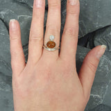 Amber Ring, Natural Amber, Opal Ring, October Birthstone, Asymmetric Ring, Vintage Ring, Two Stone Ring, Multistone Ring, Solid Silver Ring