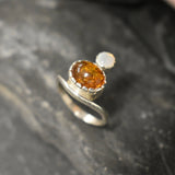 Amber Ring, Natural Amber, Opal Ring, October Birthstone, Asymmetric Ring, Vintage Ring, Two Stone Ring, Multistone Ring, Solid Silver Ring