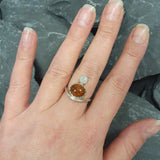 Amber Ring, Natural Amber, Opal Ring, October Birthstone, Asymmetric Ring, Vintage Ring, Two Stone Ring, Multistone Ring, Solid Silver Ring