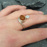 Amber Ring, Natural Amber, Opal Ring, October Birthstone, Asymmetric Ring, Vintage Ring, Two Stone Ring, Multistone Ring, Solid Silver Ring