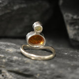 Amber Ring, Natural Amber, Opal Ring, October Birthstone, Asymmetric Ring, Vintage Ring, Two Stone Ring, Multistone Ring, Solid Silver Ring