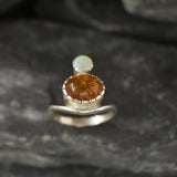 Amber Ring, Natural Amber, Opal Ring, October Birthstone, Asymmetric Ring, Vintage Ring, Two Stone Ring, Multistone Ring, Solid Silver Ring