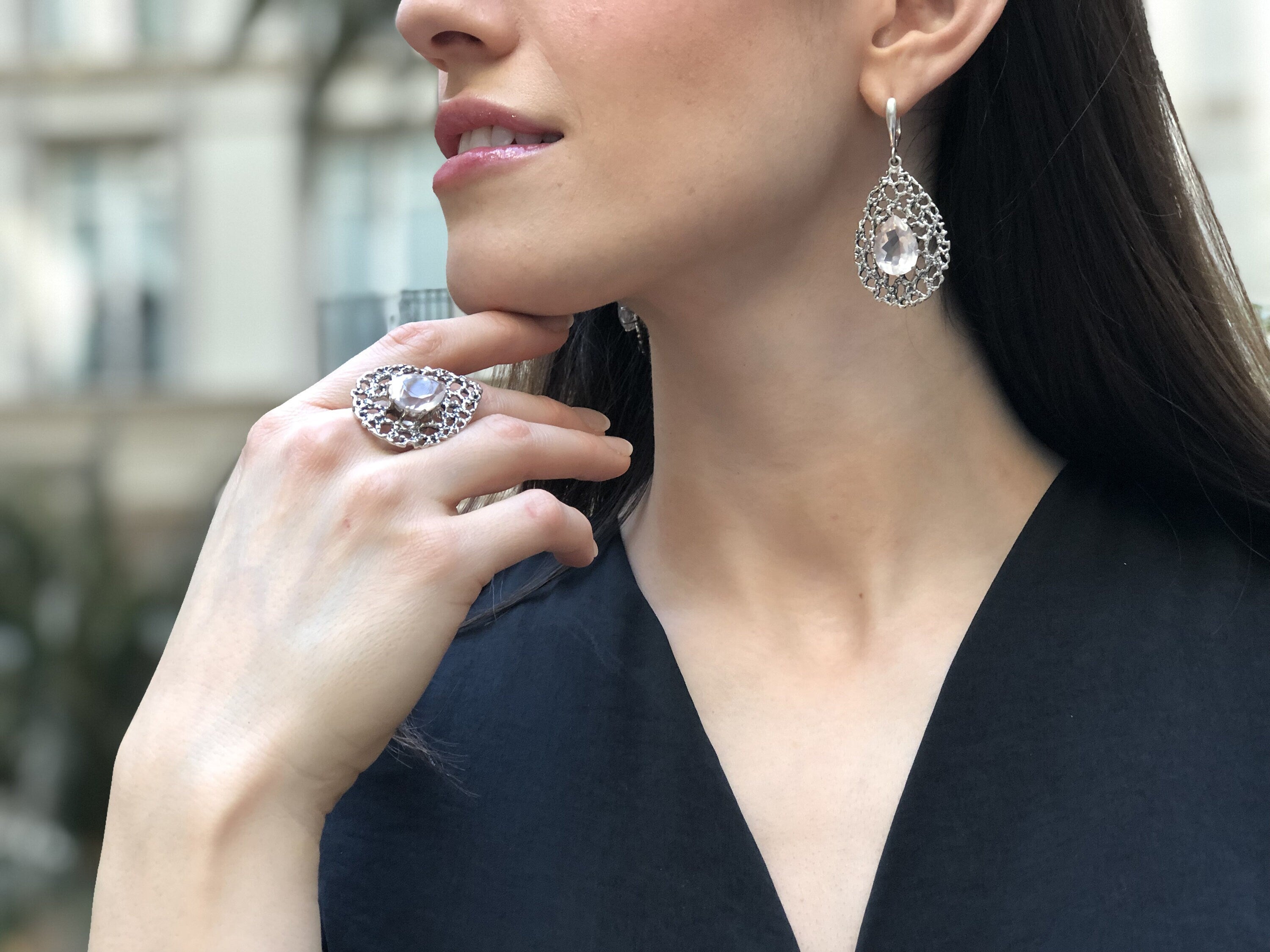 Rose Quartz Ring, Natural Rose Quartz, January Ring, Teardrop Ring, Pink Vintage Ring, Statement Ring, Pink Diamond Ring, 925 Silver Ring