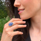 Large Kyanite Ring, Natural Kyanite, Blue Oval Ring, Statement Ring, Chunky Ring, Bohemian Ring, Vintage Ring, Boho Ring, Solid Silver Ring