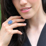 Large Kyanite Ring, Natural Kyanite, Blue Oval Ring, Statement Ring, Chunky Ring, Bohemian Ring, Vintage Ring, Boho Ring, Solid Silver Ring