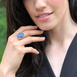 Large Kyanite Ring, Natural Kyanite, Blue Oval Ring, Statement Ring, Chunky Ring, Bohemian Ring, Vintage Ring, Boho Ring, Solid Silver Ring