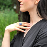 Large Kyanite Ring, Natural Kyanite, Blue Oval Ring, Statement Ring, Chunky Ring, Bohemian Ring, Vintage Ring, Boho Ring, Solid Silver Ring