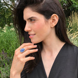 Large Kyanite Ring, Natural Kyanite, Blue Oval Ring, Statement Ring, Chunky Ring, Bohemian Ring, Vintage Ring, Boho Ring, Solid Silver Ring