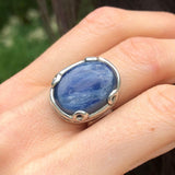 Large Kyanite Ring, Natural Kyanite, Blue Oval Ring, Statement Ring, Chunky Ring, Bohemian Ring, Vintage Ring, Boho Ring, Solid Silver Ring
