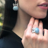 Aquamarine Pendant, Natural Aquamarine, Ribbon Pendant, March Birthstone, Blue Bow Pendant, Vintage Necklace, Large Pendant, Silver Pendant