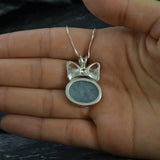 Aquamarine Pendant, Natural Aquamarine, Ribbon Pendant, March Birthstone, Blue Bow Pendant, Vintage Necklace, Large Pendant, Silver Pendant