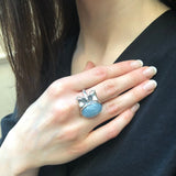 Aquamarine Pendant, Natural Aquamarine, Ribbon Pendant, March Birthstone, Blue Bow Pendant, Vintage Necklace, Large Pendant, Silver Pendant