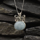 Aquamarine Pendant, Natural Aquamarine, Ribbon Pendant, March Birthstone, Blue Bow Pendant, Vintage Necklace, Large Pendant, Silver Pendant