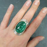Big Malachite Ring, Natural Malachite, Statement Ring, Large Oval Ring, Green Bohemian Ring, Massive Ring, Heavy Ring, Solid Silver Ring