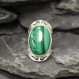 Big Malachite Ring, Natural Malachite, Statement Ring, Large Oval Ring, Green Bohemian Ring, Massive Ring, Heavy Ring, Solid Silver Ring