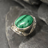 Big Malachite Ring, Natural Malachite, Statement Ring, Large Oval Ring, Green Bohemian Ring, Massive Ring, Heavy Ring, Solid Silver Ring