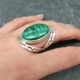 Big Malachite Ring, Natural Malachite, Statement Ring, Large Oval Ring, Green Bohemian Ring, Massive Ring, Heavy Ring, Solid Silver Ring