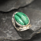 Big Malachite Ring, Natural Malachite, Statement Ring, Large Oval Ring, Green Bohemian Ring, Massive Ring, Heavy Ring, Solid Silver Ring