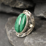 Big Malachite Ring, Natural Malachite, Statement Ring, Large Oval Ring, Green Bohemian Ring, Massive Ring, Heavy Ring, Solid Silver Ring