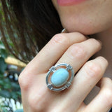 Large Larimar Ring, Natural Larimar, Antique Ring, Heavy Ring, Statement Ring, Viking Ring, Blue Ring, Large Oval Ring, Solid Silver Ring