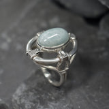 Large Larimar Ring, Natural Larimar, Antique Ring, Heavy Ring, Statement Ring, Viking Ring, Blue Ring, Large Oval Ring, Solid Silver Ring