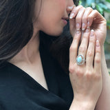 Large Larimar Ring, Natural Larimar, Antique Ring, Heavy Ring, Statement Ring, Viking Ring, Blue Ring, Large Oval Ring, Solid Silver Ring