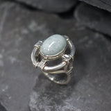 Large Larimar Ring, Natural Larimar, Antique Ring, Heavy Ring, Statement Ring, Viking Ring, Blue Ring, Large Oval Ring, Solid Silver Ring