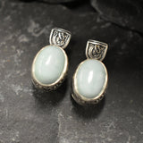 Blue Antique Earrings, Natural Larimar, Statement Earrings, Large Earrings, Heavy Studs, Vintage Earrings, Large Oval Studs, Silver Earrings