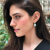 Blue Antique Earrings, Natural Larimar, Statement Earrings, Large Earrings, Heavy Studs, Vintage Earrings, Large Oval Studs, Silver Earrings