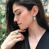 Blue Antique Earrings, Natural Larimar, Statement Earrings, Large Earrings, Heavy Studs, Vintage Earrings, Large Oval Studs, Silver Earrings