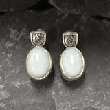 Blue Antique Earrings, Natural Larimar, Statement Earrings, Large Earrings, Heavy Studs, Vintage Earrings, Large Oval Studs, Silver Earrings