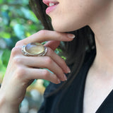Statement Ring, Natural Lemon Quartz, Yellow Oval Ring, Large Heavy Ring, Vintage Ring, Large Stone Ring, Artisan Ring, Solid Silver Ring