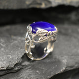 Cats Eye Ring, Natural Cats Eyes, Blue Vintage Ring, Silver Leaf Ring, Unique Stone Ring, Blue Quartz Ring, Leaf Ring, Solid Silver Ring