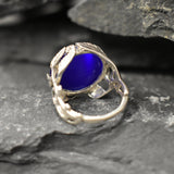 Cats Eye Ring, Natural Cats Eyes, Blue Vintage Ring, Silver Leaf Ring, Unique Stone Ring, Blue Quartz Ring, Leaf Ring, Solid Silver Ring