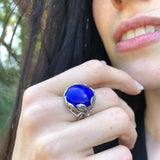 Cats Eye Ring, Natural Cats Eyes, Blue Vintage Ring, Silver Leaf Ring, Unique Stone Ring, Blue Quartz Ring, Leaf Ring, Solid Silver Ring