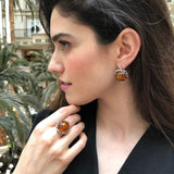 Amber Ring, Natural Amber, Genuine Amber, Taurus Birthstone, Round Vintage Ring, Brown Amber Ring, Big Amber Ring, Solid Silver Ring, Amber