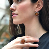 Amber Ring, Natural Amber, Genuine Amber, Taurus Birthstone, Round Vintage Ring, Brown Amber Ring, Big Amber Ring, Solid Silver Ring, Amber