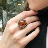 Amber Ring, Natural Amber, Genuine Amber, Taurus Birthstone, Round Vintage Ring, Brown Amber Ring, Big Amber Ring, Solid Silver Ring, Amber