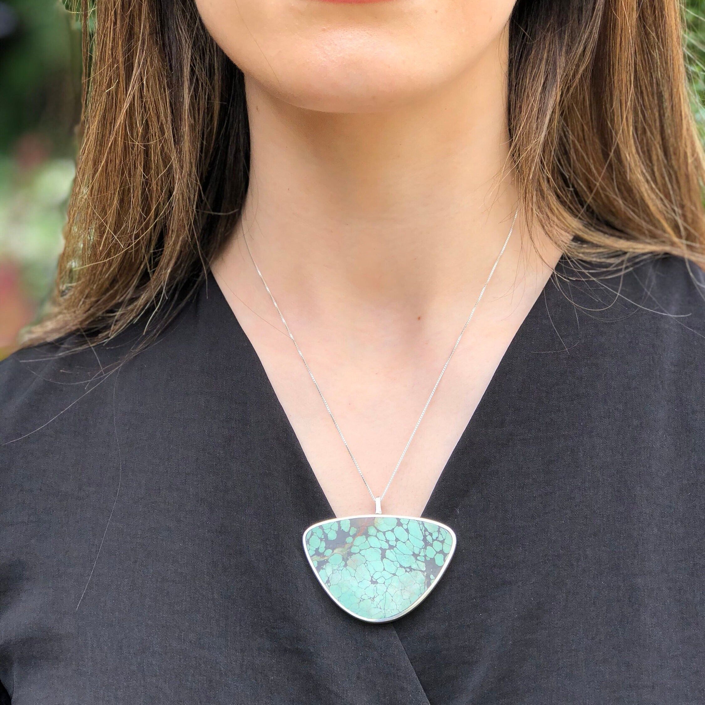Turquoise Pendant, Triangle Pendant, Natural Turquoise, Arizona Turquoise, Statement Pendant, Large Pendant, Vintage Turquoise Pendant (613840782)
