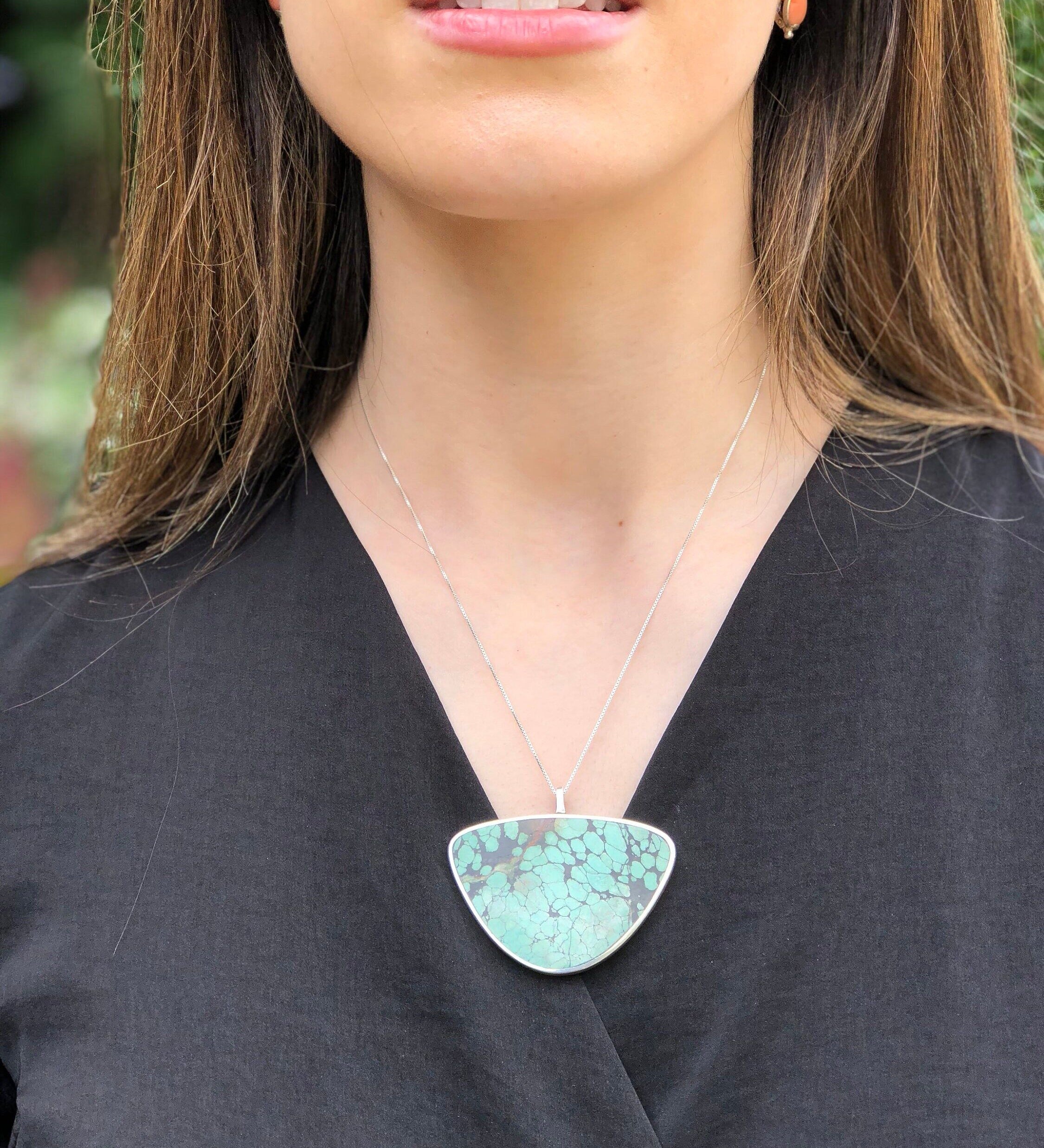 Turquoise Pendant, Triangle Pendant, Natural Turquoise, Arizona Turquoise, Statement Pendant, Large Pendant, Vintage Turquoise Pendant (613840782)
