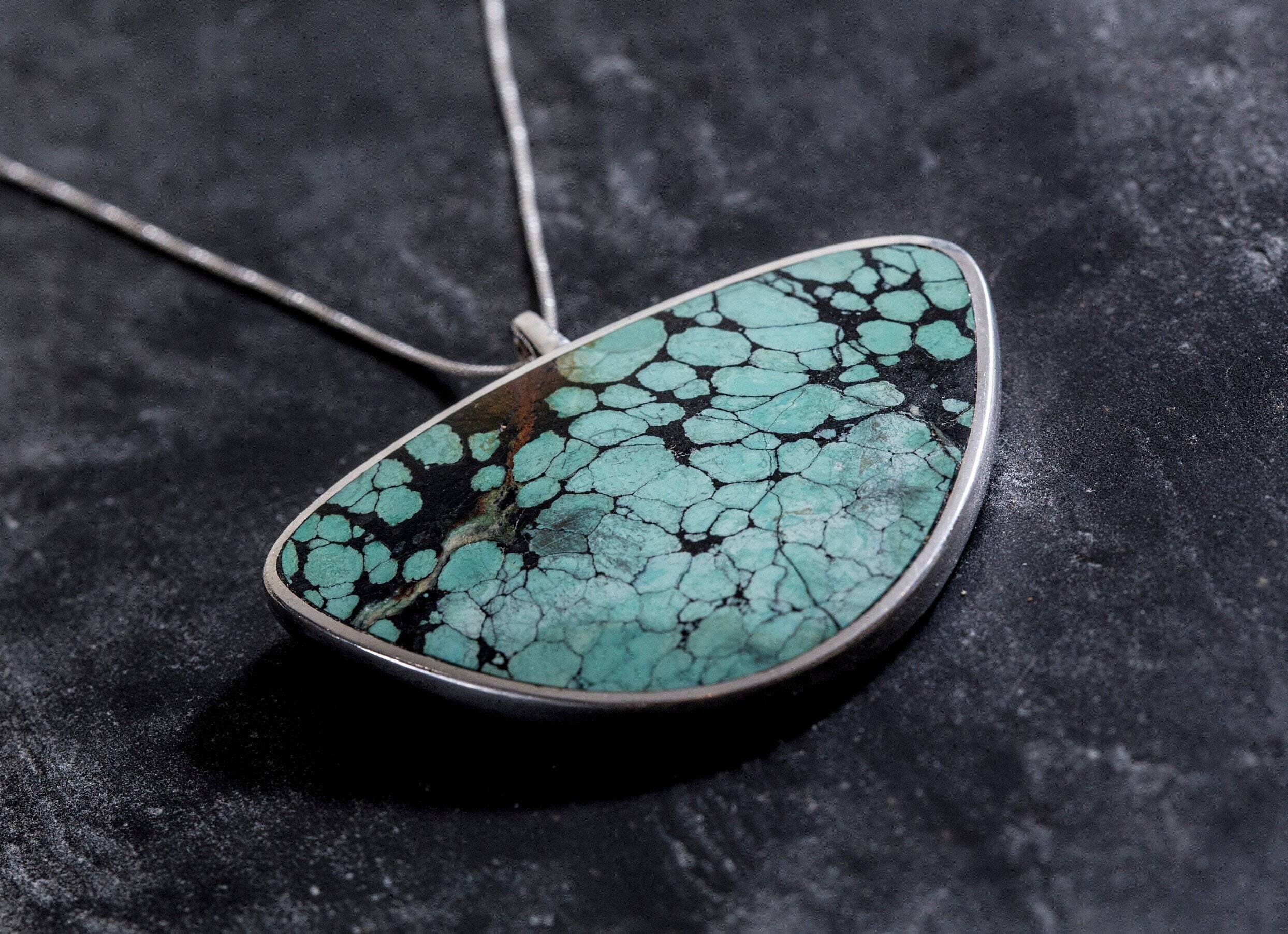Turquoise Pendant, Triangle Pendant, Natural Turquoise, Arizona Turquoise, Statement Pendant, Large Pendant, Vintage Turquoise Pendant (613840782)
