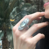Prehnite Ring, Natural Prehnite, May Birthstone Ring, Silver Feather Ring, Statement Green Ring, Vintage Feather Ring, Solid Silver Ring