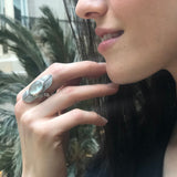 Prehnite Ring, Natural Prehnite, May Birthstone Ring, Silver Feather Ring, Statement Green Ring, Vintage Feather Ring, Solid Silver Ring