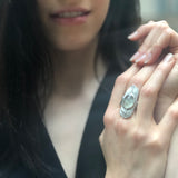 Prehnite Ring, Natural Prehnite, May Birthstone Ring, Silver Feather Ring, Statement Green Ring, Vintage Feather Ring, Solid Silver Ring