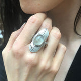 Prehnite Ring, Natural Prehnite, May Birthstone Ring, Silver Feather Ring, Statement Green Ring, Vintage Feather Ring, Solid Silver Ring