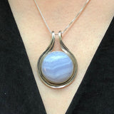 Blue Lace Agate Pendant, Natural Agate, Statement Pendant, Round Pendant, Vintage Pendant, Lilac Pendant, Big Pendant, Solid Silver Pendant