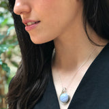 Blue Lace Agate Pendant, Natural Agate, Statement Pendant, Round Pendant, Vintage Pendant, Lilac Pendant, Big Pendant, Solid Silver Pendant