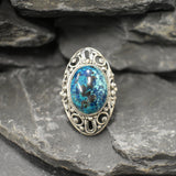 Blue Chrysocolla Ring, Natural Chrysocolla, Antique Ring, Long Statement Ring, Vintage Ring, Chunky Ring, Artistic Ring, Solid Silver Ring