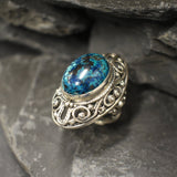 Blue Chrysocolla Ring, Natural Chrysocolla, Antique Ring, Long Statement Ring, Vintage Ring, Chunky Ring, Artistic Ring, Solid Silver Ring
