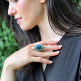 Blue Chrysocolla Ring, Natural Chrysocolla, Antique Ring, Long Statement Ring, Vintage Ring, Chunky Ring, Artistic Ring, Solid Silver Ring